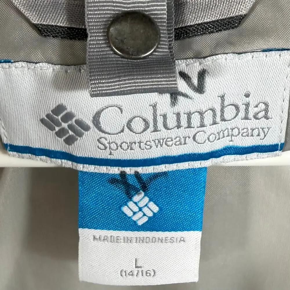 Columbia Hooded Ski Jacket Youth Size L Winter Coat Outgrown White Gray